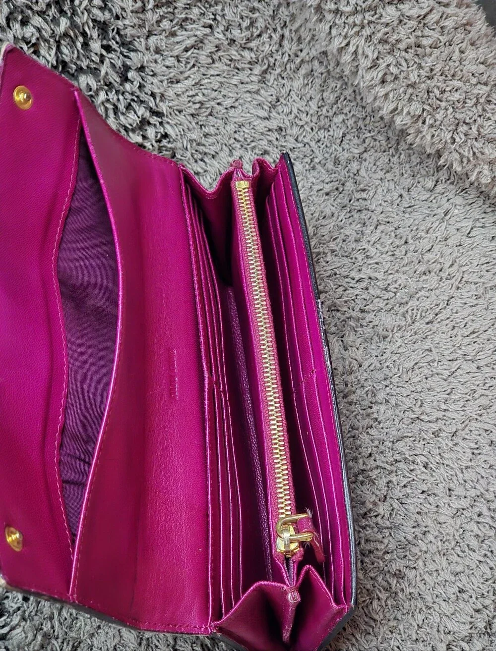 EUC Miu Miu Black Patent Leather Flap Long Wallet - Hot Pink Interior